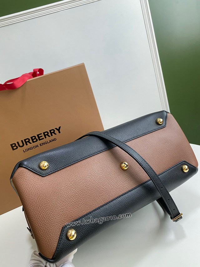 Burberry專門店新款中號黑棕托特包 巴寶莉粒面小牛皮手提肩背女包 yxb1422